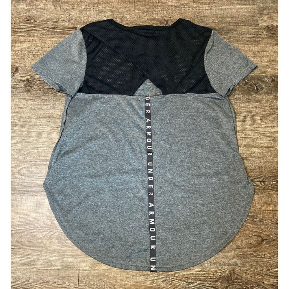 Under Armour Ladies Sport Crossback T-Shirt UA Black Gym Training Yoga Top Sz XS - Picture 8 of 8